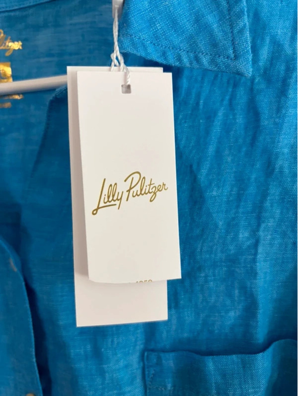 Lilly Pulitzer XXL Blue 100% Linen Button Down Shirt NWT Coastal Resort - Picture 4 of 7